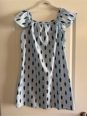 J. Crew Ikat Off-Shoulder Shift Dress Blue Medium